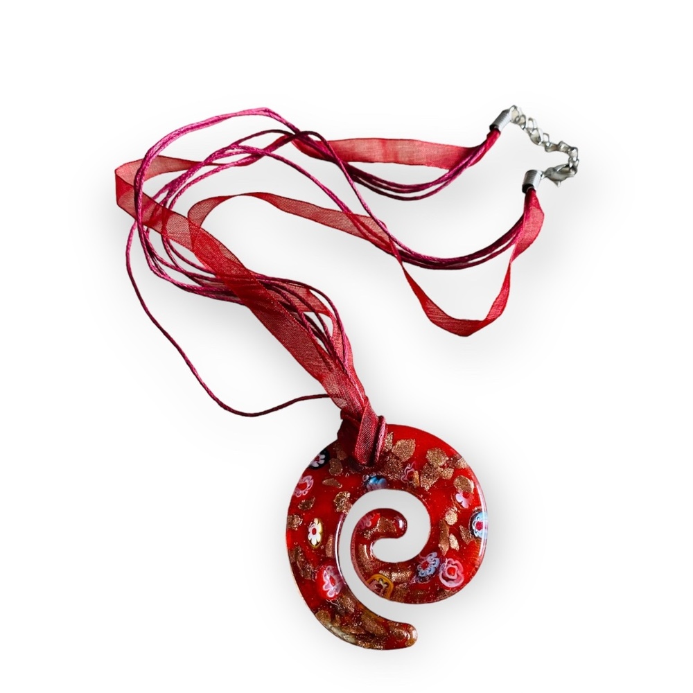 Red Murano Glass Flower Necklace